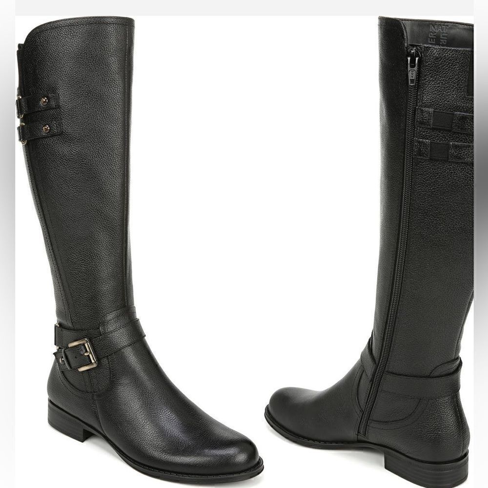 Naturalizer Women’s Jackie leather tall riding wide calf black boot size 5, NIB